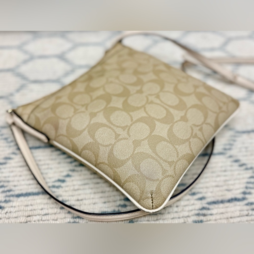 COACH Signature Beige/White Monogram Logo North South Adjust. Strap Crossbody - Picture 8 of 16